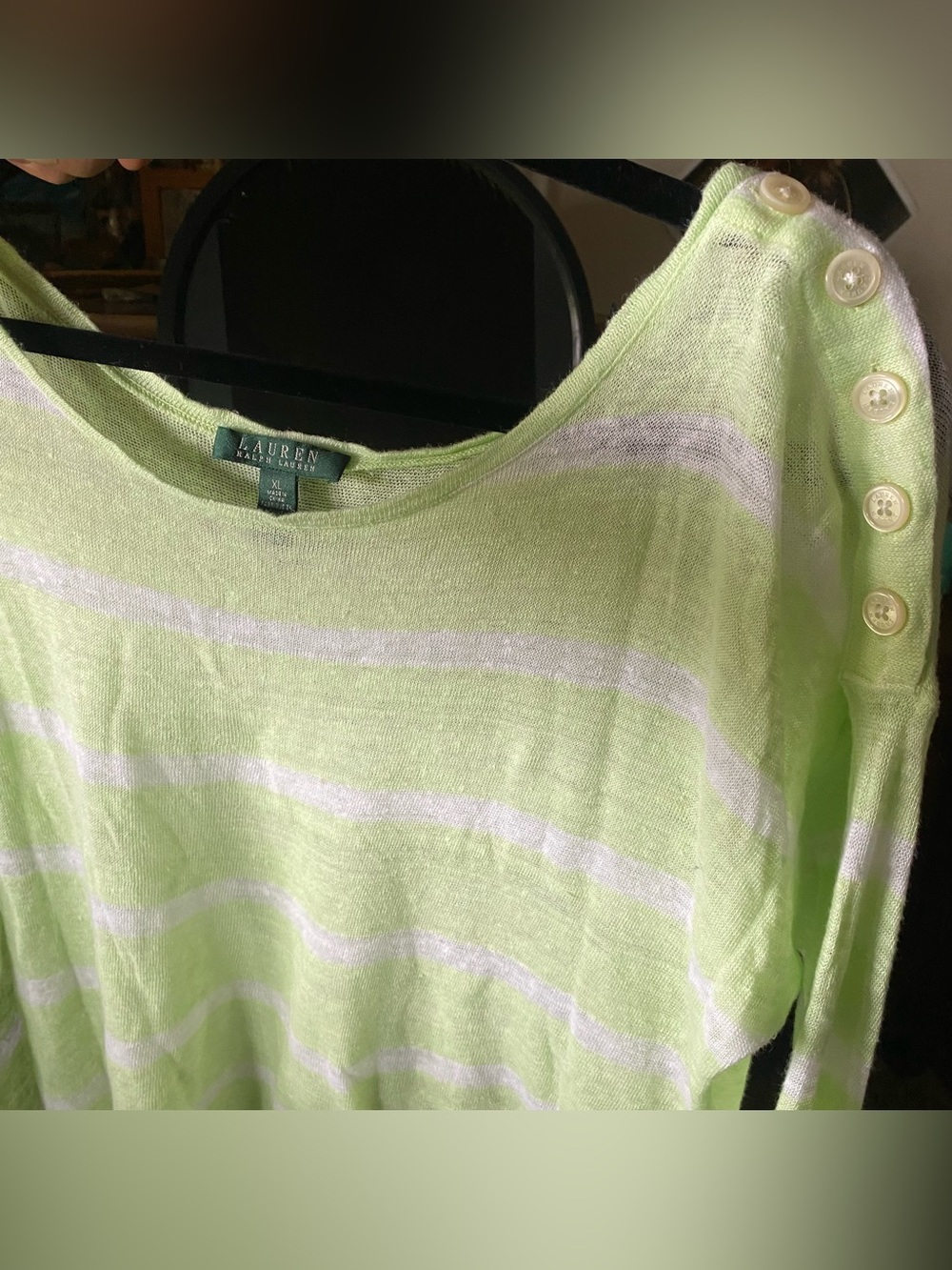 Ralph Lauren Light Lime and White Striped Long Sleeve Top - Picture 2 of 7